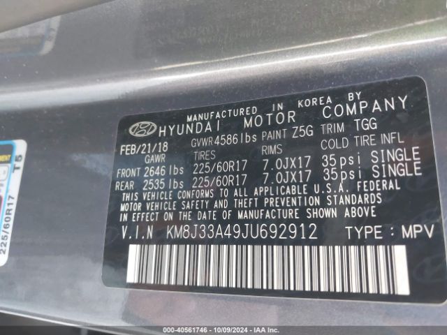 Photo 8 VIN: KM8J33A49JU692912 - HYUNDAI TUCSON 