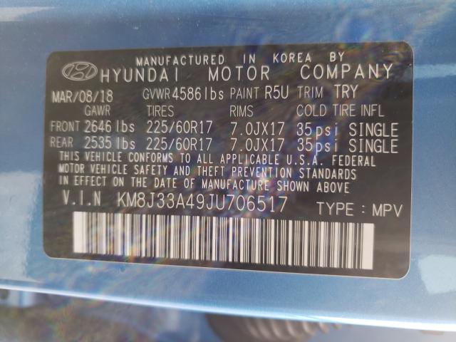 Photo 9 VIN: KM8J33A49JU706517 - HYUNDAI TUCSON SEL 