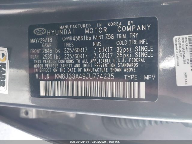 Photo 8 VIN: KM8J33A49JU774235 - HYUNDAI TUCSON 