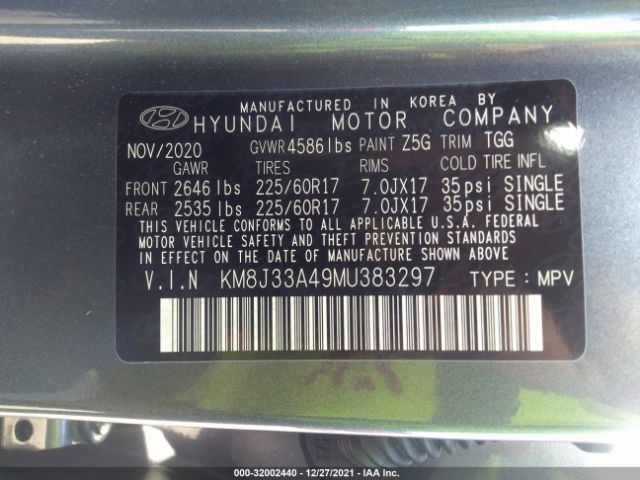 Photo 8 VIN: KM8J33A49MU383297 - HYUNDAI TUCSON 