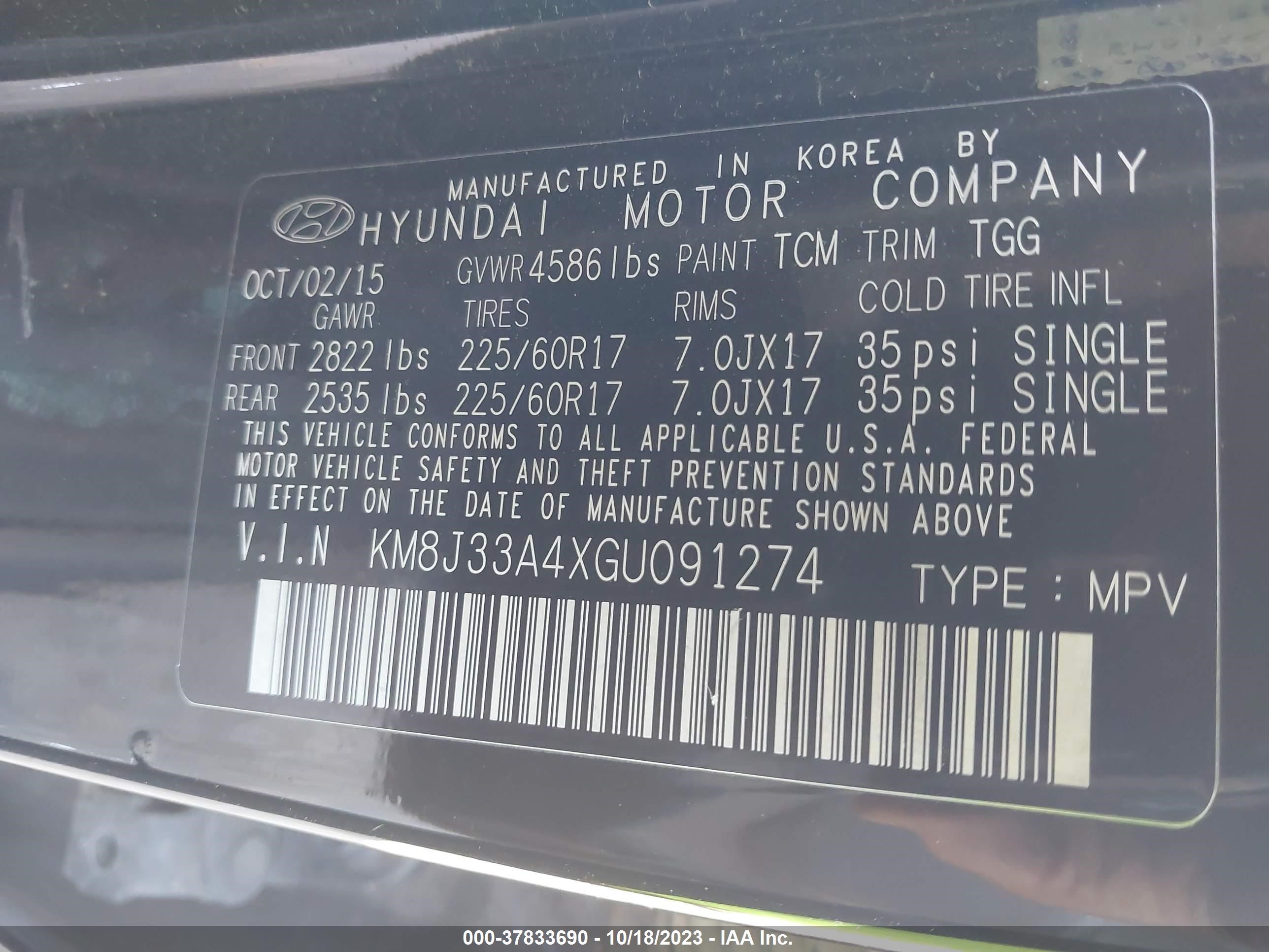 Photo 8 VIN: KM8J33A4XGU091274 - HYUNDAI TUCSON 