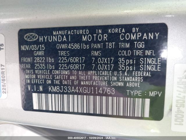 Photo 8 VIN: KM8J33A4XGU114763 - HYUNDAI TUCSON 