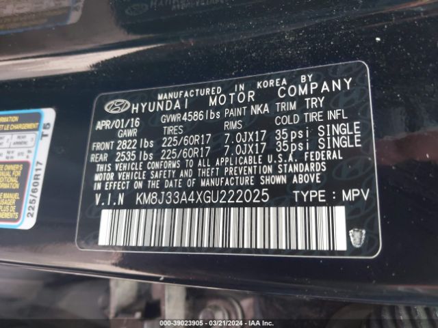 Photo 8 VIN: KM8J33A4XGU222025 - HYUNDAI TUCSON 