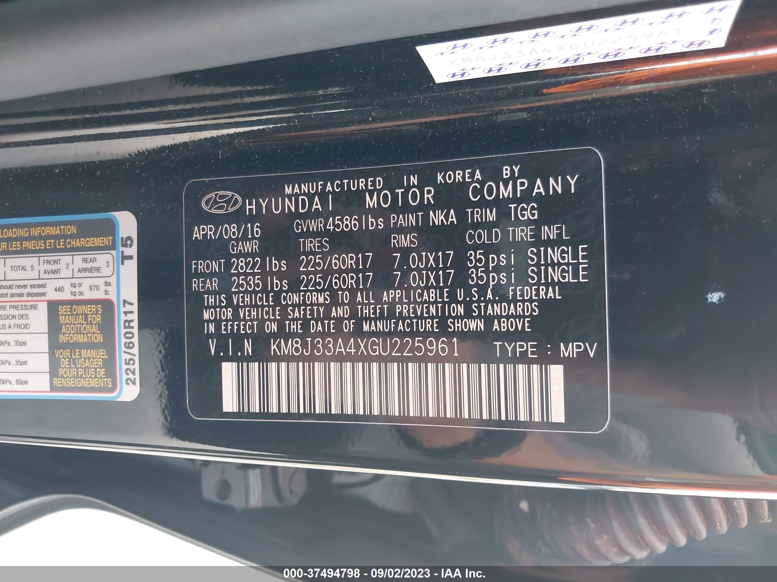 Photo 8 VIN: KM8J33A4XGU225961 - HYUNDAI TUCSON 