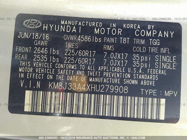 Photo 8 VIN: KM8J33A4XHU279908 - HYUNDAI TUCSON 