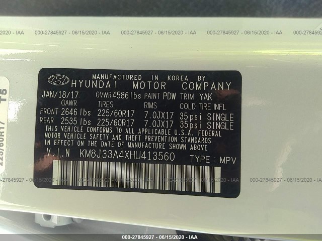 Photo 8 VIN: KM8J33A4XHU413560 - HYUNDAI TUCSON 