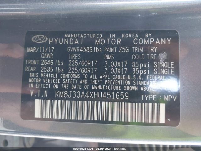 Photo 8 VIN: KM8J33A4XHU451659 - HYUNDAI TUCSON 