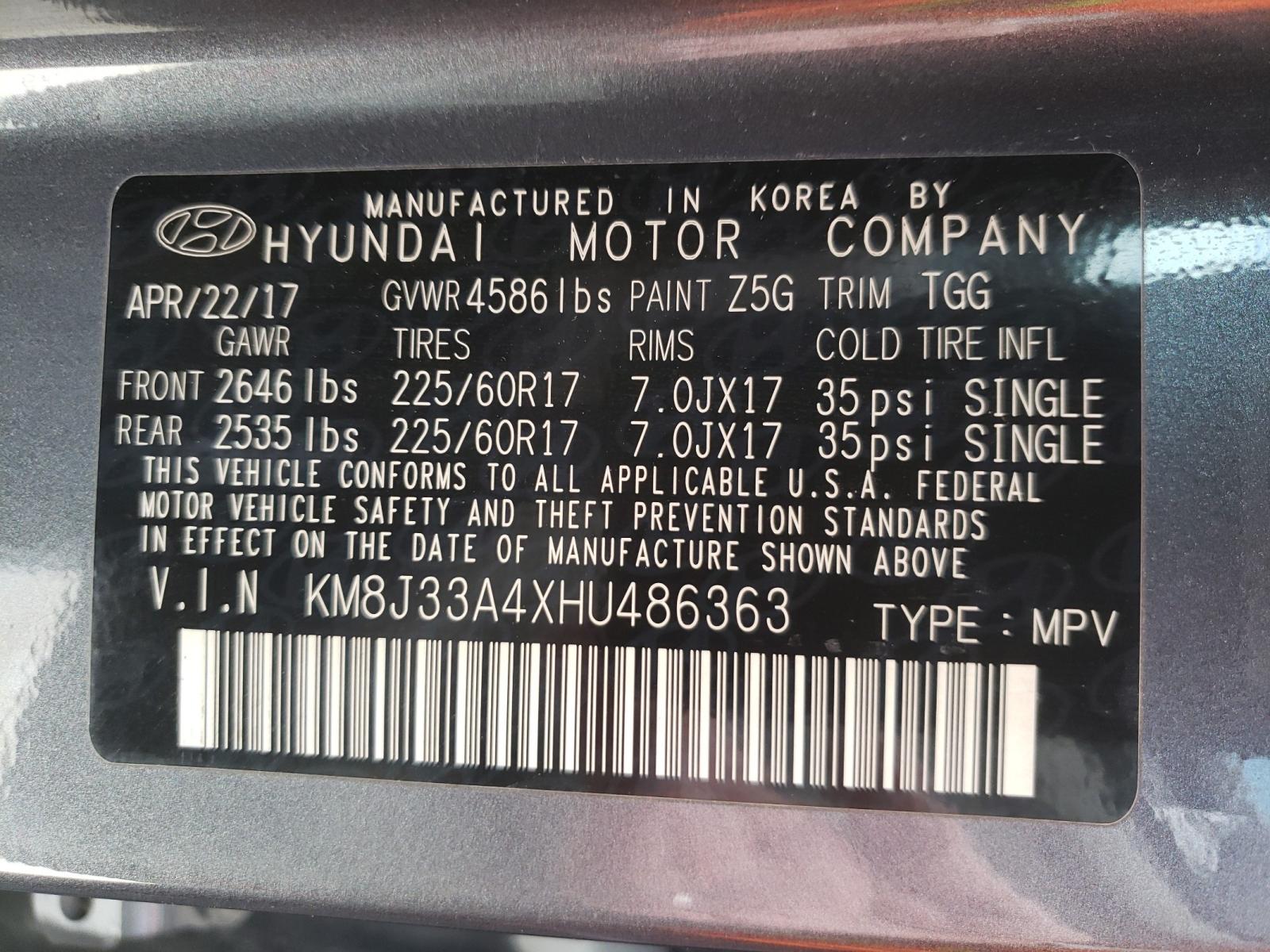 Photo 9 VIN: KM8J33A4XHU486363 - HYUNDAI TUCSON LIM 