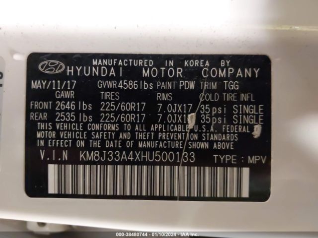 Photo 8 VIN: KM8J33A4XHU500133 - HYUNDAI TUCSON 