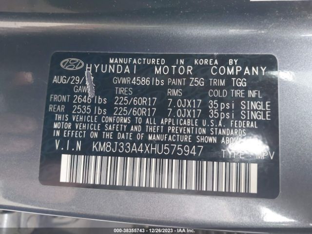 Photo 8 VIN: KM8J33A4XHU575947 - HYUNDAI TUCSON 