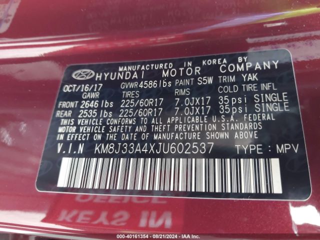 Photo 8 VIN: KM8J33A4XJU602537 - HYUNDAI TUCSON 