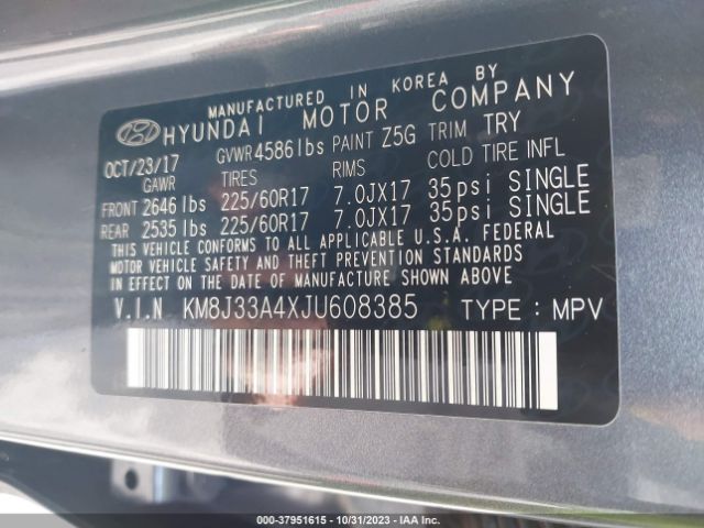 Photo 8 VIN: KM8J33A4XJU608385 - HYUNDAI TUCSON 