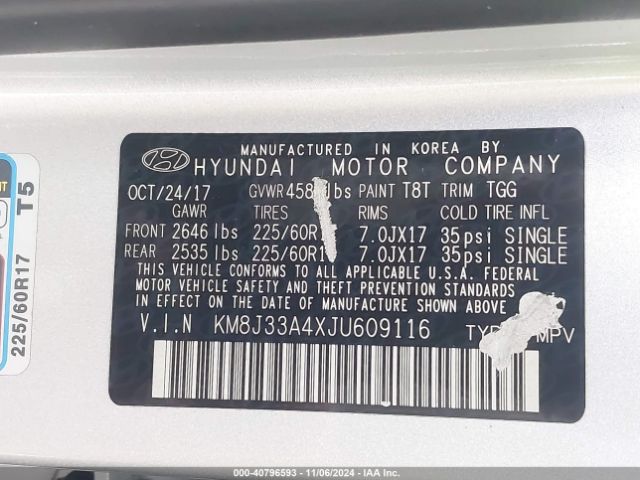 Photo 8 VIN: KM8J33A4XJU609116 - HYUNDAI TUCSON 