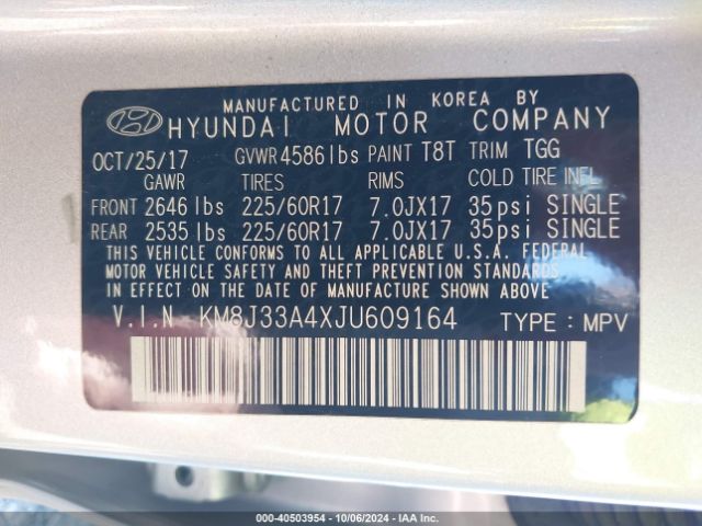 Photo 8 VIN: KM8J33A4XJU609164 - HYUNDAI TUCSON 