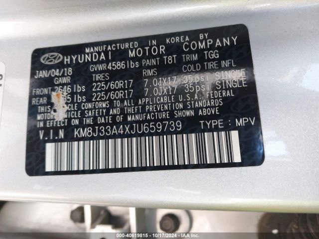 Photo 8 VIN: KM8J33A4XJU659739 - HYUNDAI TUCSON 