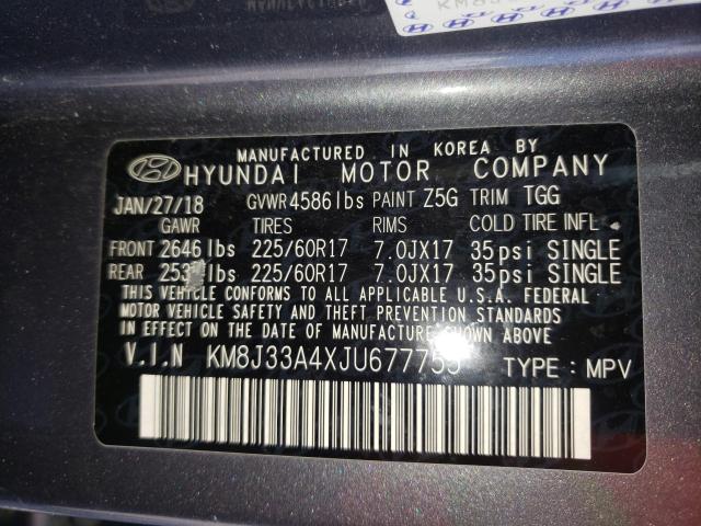 Photo 9 VIN: KM8J33A4XJU677755 - HYUNDAI TUCSON SEL 