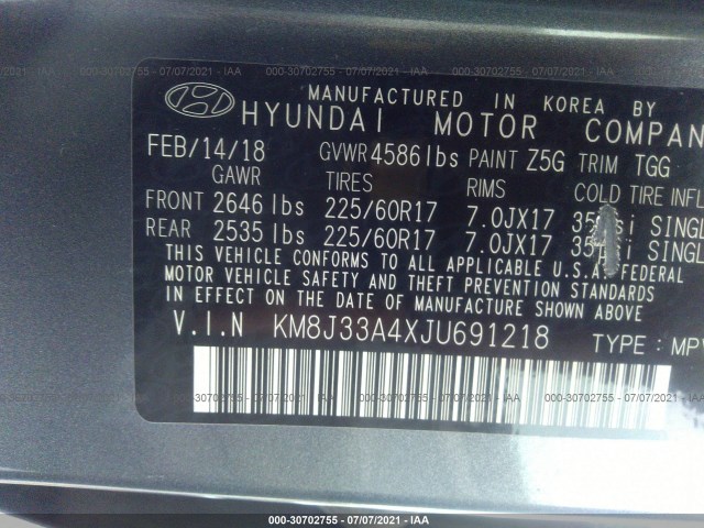 Photo 8 VIN: KM8J33A4XJU691218 - HYUNDAI TUCSON 