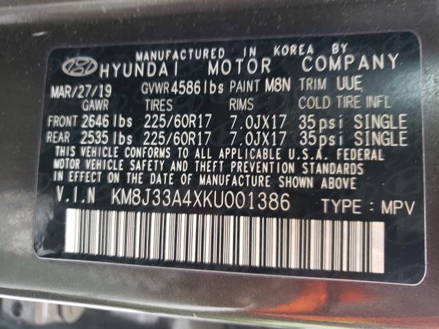 Photo 9 VIN: KM8J33A4XKU001386 - HYUNDAI TUCSON LIM 