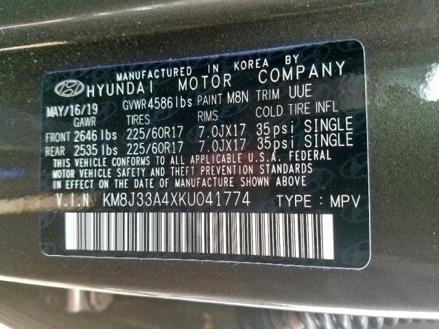 Photo 9 VIN: KM8J33A4XKU041774 - HYUNDAI TUCSON LIM 