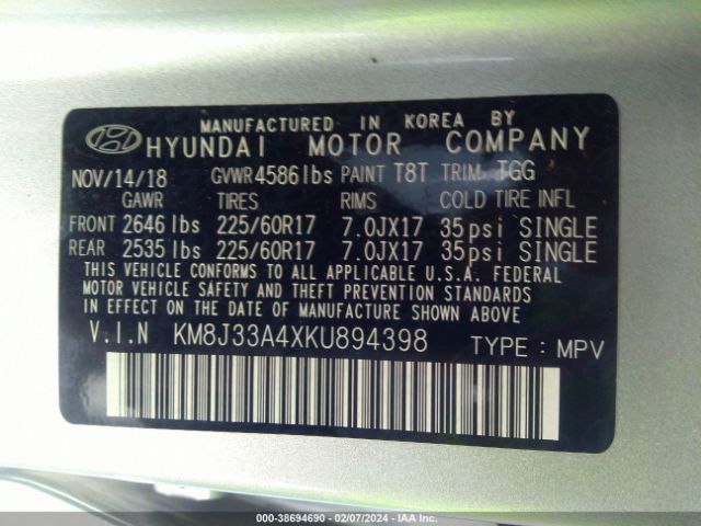 Photo 8 VIN: KM8J33A4XKU894398 - HYUNDAI TUCSON 