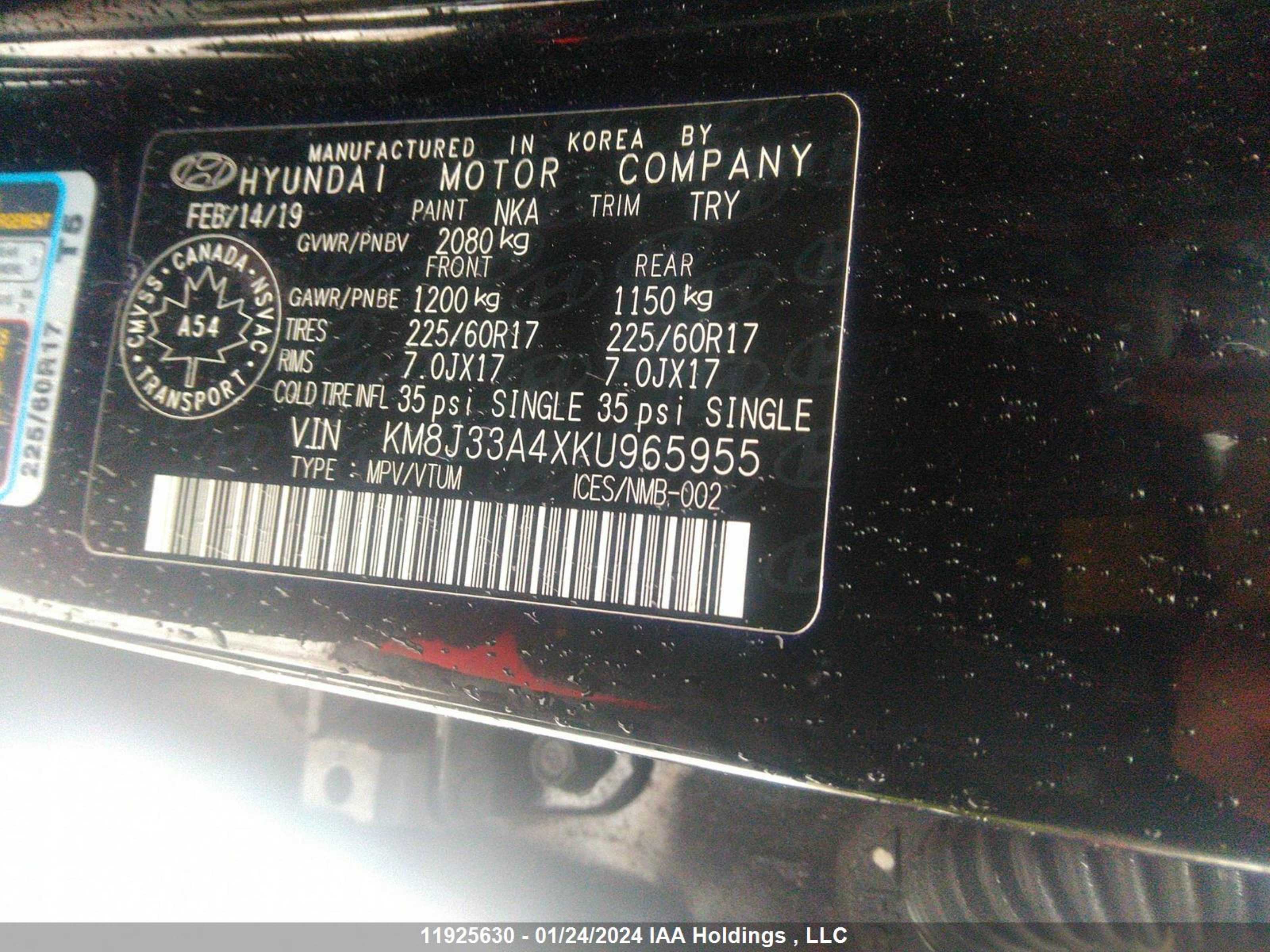 Photo 8 VIN: KM8J33A4XKU965955 - HYUNDAI TUCSON 