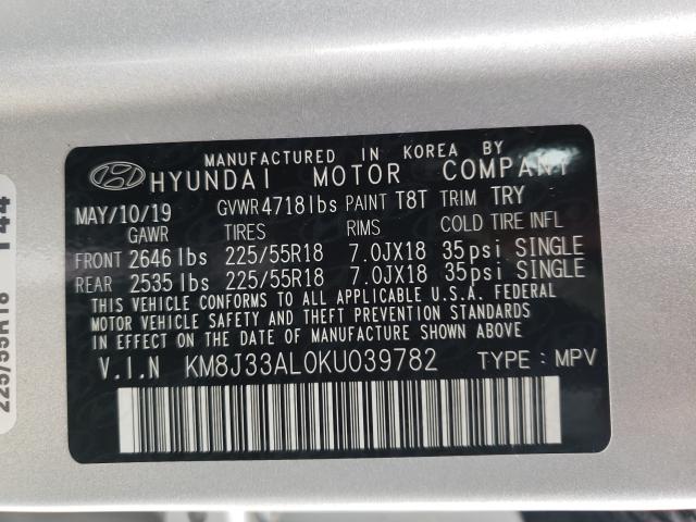 Photo 9 VIN: KM8J33AL0KU039782 - HYUNDAI TUCSON LIM 