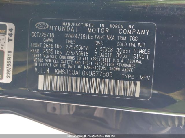 Photo 8 VIN: KM8J33AL0KU877505 - HYUNDAI TUCSON 