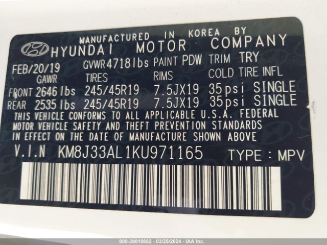 Photo 8 VIN: KM8J33AL1KU971165 - HYUNDAI TUCSON 