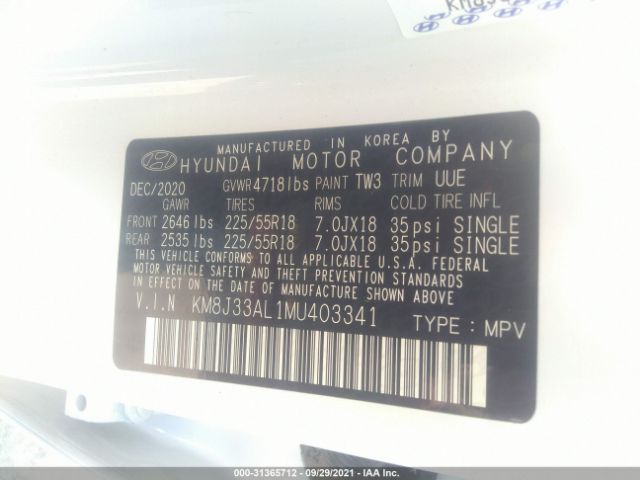 Photo 8 VIN: KM8J33AL1MU403341 - HYUNDAI TUCSON 