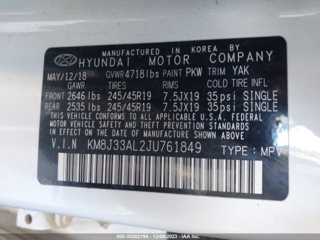 Photo 8 VIN: KM8J33AL2JU761849 - HYUNDAI TUCSON 