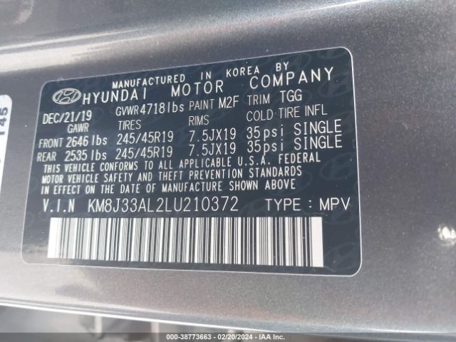 Photo 8 VIN: KM8J33AL2LU210372 - HYUNDAI TUCSON 