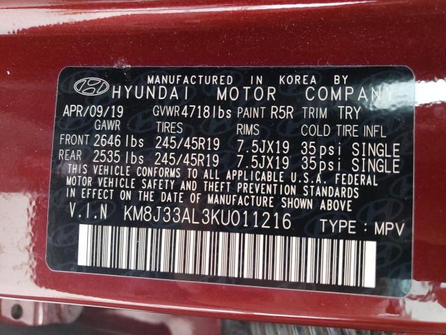 Photo 13 VIN: KM8J33AL3KU011216 - HYUNDAI TUCSON LIM 