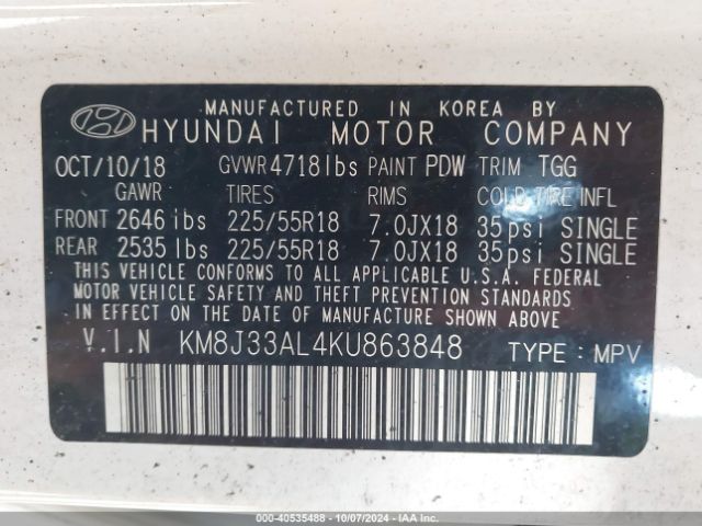 Photo 8 VIN: KM8J33AL4KU863848 - HYUNDAI TUCSON 