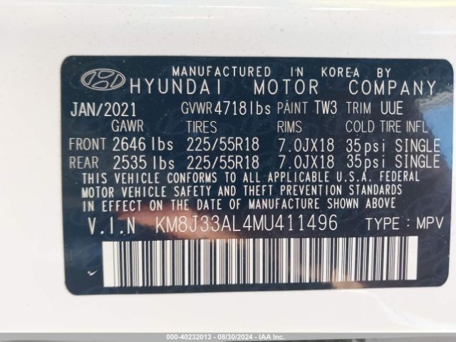 Photo 8 VIN: KM8J33AL4MU411496 - HYUNDAI TUCSON 