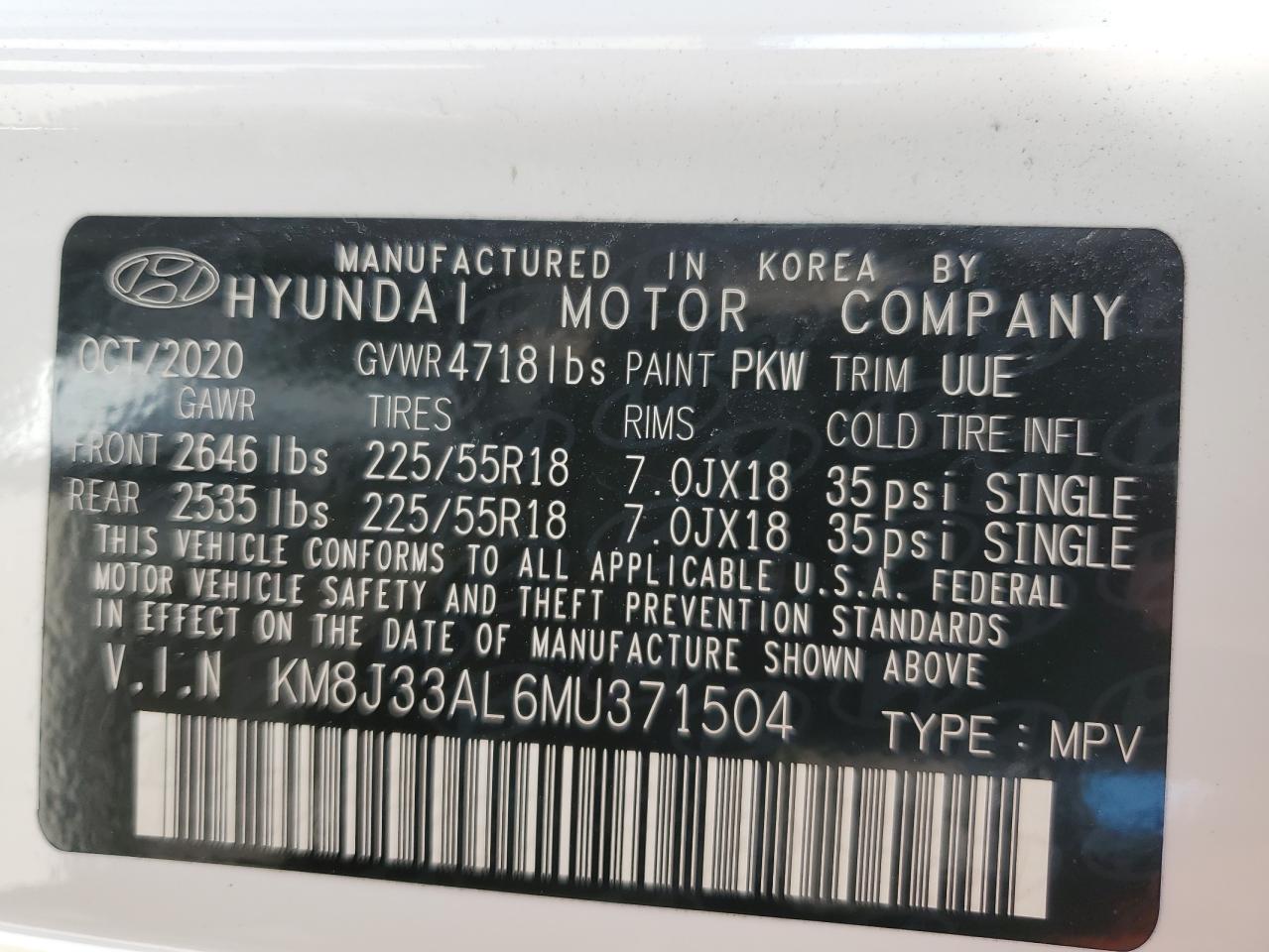 Photo 11 VIN: KM8J33AL6MU371504 - HYUNDAI TUCSON 