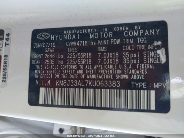 Photo 8 VIN: KM8J33AL7KU063383 - HYUNDAI TUCSON 