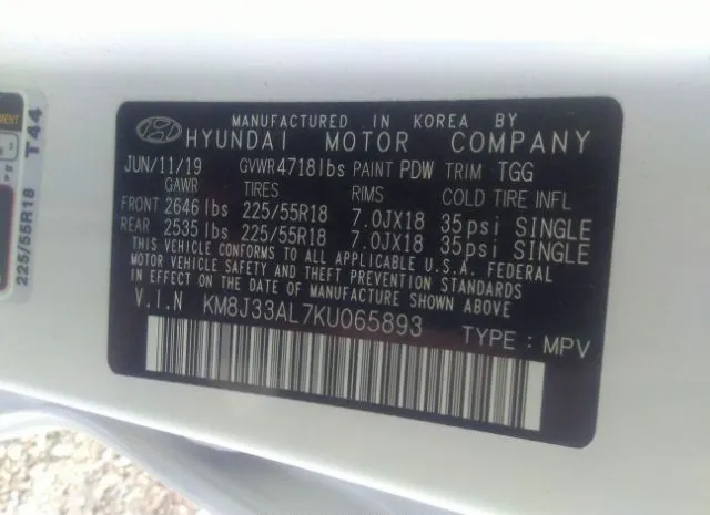 Photo 8 VIN: KM8J33AL7KU065893 - HYUNDAI TUCSON LIM 