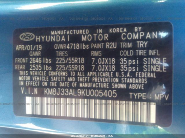 Photo 8 VIN: KM8J33AL9KU005405 - HYUNDAI TUCSON 