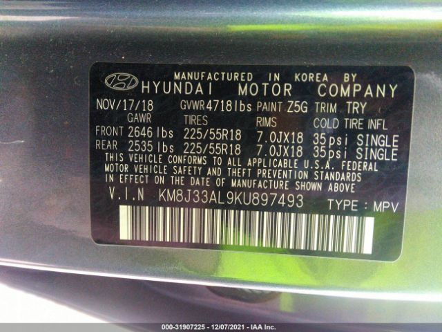 Photo 8 VIN: KM8J33AL9KU897493 - HYUNDAI TUCSON 