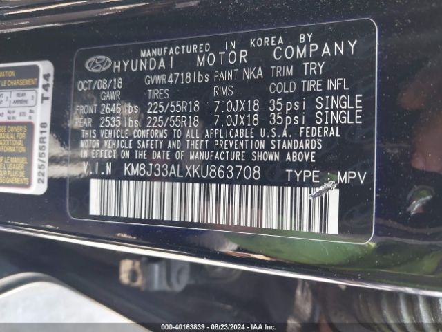 Photo 8 VIN: KM8J33ALXKU863708 - HYUNDAI TUCSON 