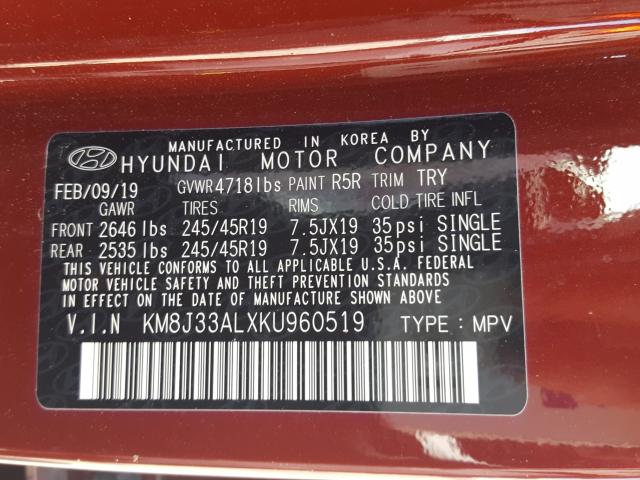 Photo 9 VIN: KM8J33ALXKU960519 - HYUNDAI TUCSON LIM 