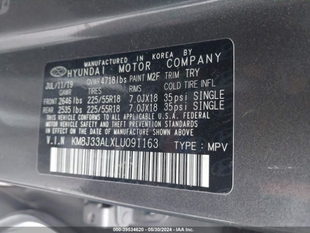 Photo 8 VIN: KM8J33ALXLU091163 - HYUNDAI TUCSON 