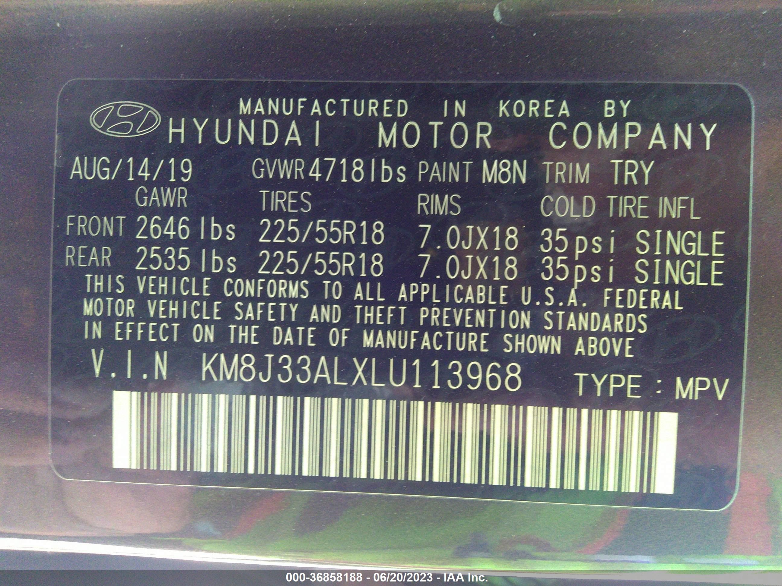 Photo 8 VIN: KM8J33ALXLU113968 - HYUNDAI TUCSON 