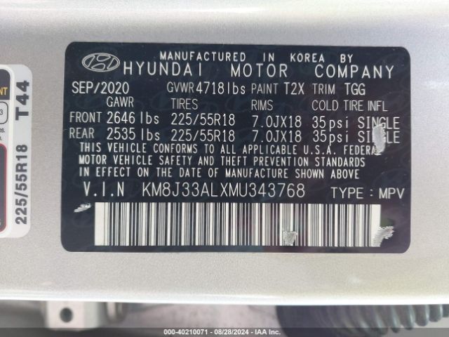 Photo 8 VIN: KM8J33ALXMU343768 - HYUNDAI TUCSON 