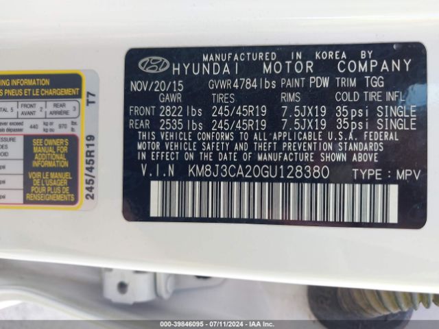 Photo 8 VIN: KM8J3CA20GU128380 - HYUNDAI TUCSON 