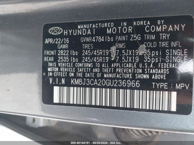 Photo 8 VIN: KM8J3CA20GU236966 - HYUNDAI TUCSON 