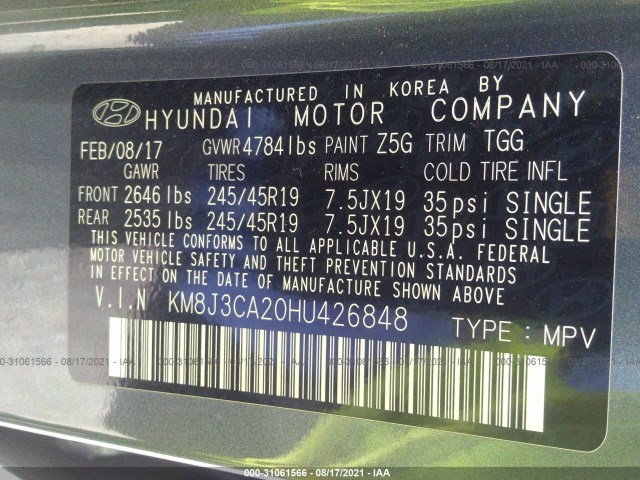 Photo 8 VIN: KM8J3CA20HU426848 - HYUNDAI TUCSON 