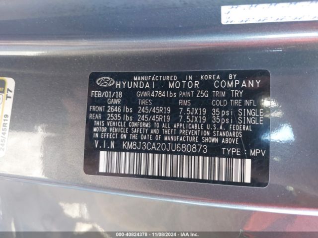 Photo 8 VIN: KM8J3CA20JU680873 - HYUNDAI TUCSON 