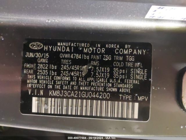 Photo 8 VIN: KM8J3CA21GU044200 - HYUNDAI TUCSON 