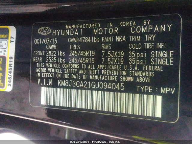 Photo 8 VIN: KM8J3CA21GU094045 - HYUNDAI TUCSON 